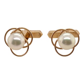 Vintage 18k Gold 7.55 MM Akoya Pearl Cufflinks For Sale