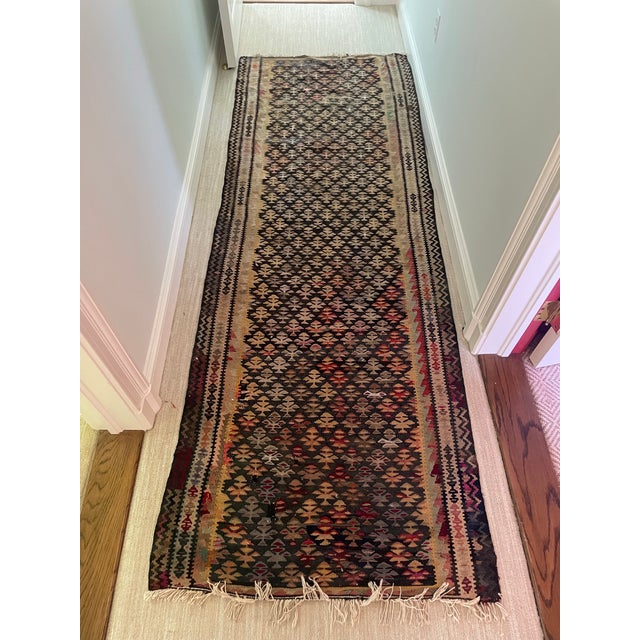 Black Antique Caucasian Kilim Rug Runner For Sale - Image 8 of 9