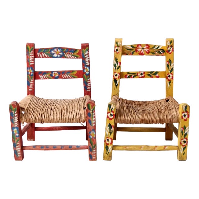 Vintage Mexican Folk Art Children's Chair Pair For Sale