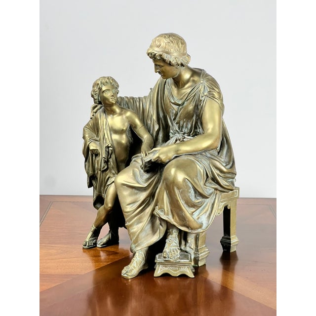 Antique Bronze Sculpture “Teacher and Pupil” by Louis Charles Janson 1865 Signed Ch. Janson For Sale In Boston - Image 6 of 12