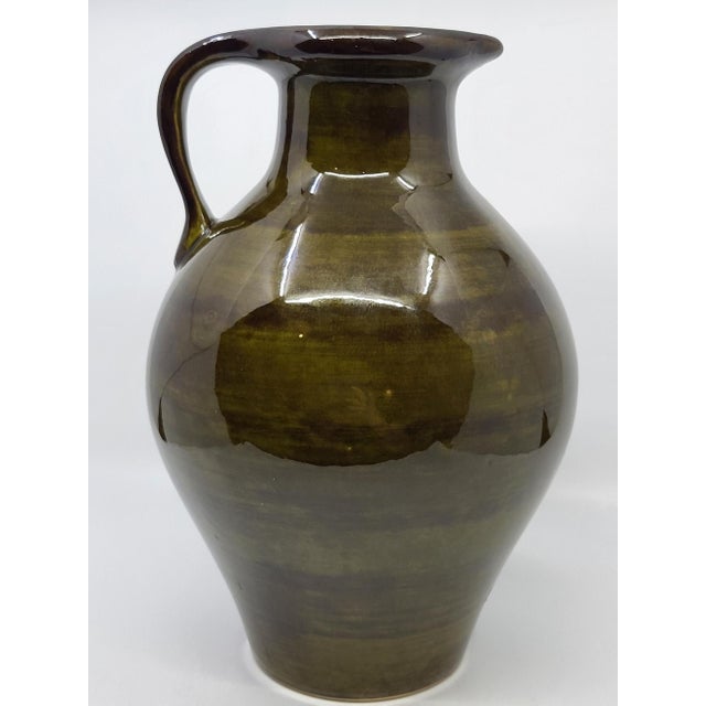 Olive Green Ceramic Pitcher Vase from Saint Clément, France, 1960 For Sale - Image 6 of 11