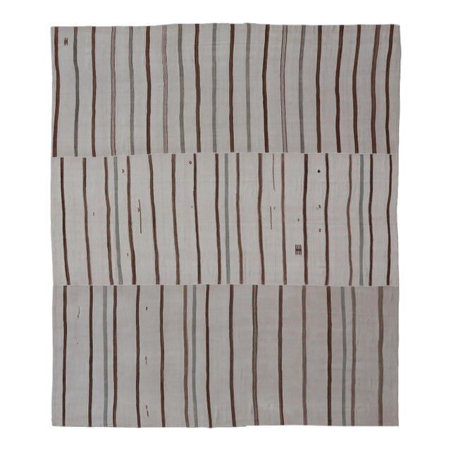 Large Turkish Vintage Flat-Weave in Light Brown and Cream With Stripe Design For Sale