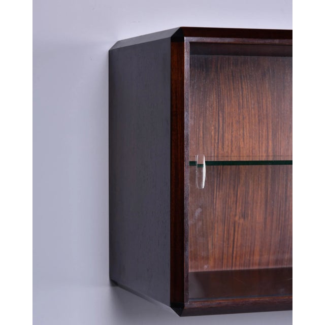 Brown Italian Mid Century Wall Cabinet in Walnut With Glass Doors and Interior Shelves For Sale - Image 8 of 9