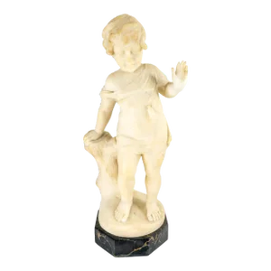 19th Century Victorian Carved Alabaster Statue of a Young Girl