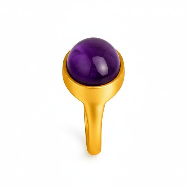 Modern Ring With Amethyst Cabochon, Size 6.75 For Sale - Image 3 of 7