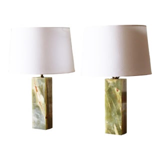 Vintage Green Onyx Slab Lamps - A Pair For Sale