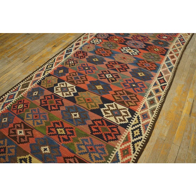 1920s Multi Geometric Kilim Antique Nw Persian Rug "4'8" X 15' Flat Weave Wool Carpet For Sale - Image 11 of 12