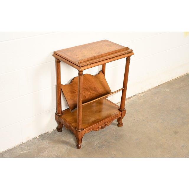Baker Furniture Company Baker Furniture French Provincial Louis XV Walnut and Burl Wood Book Stand or Magazine Stand | Circa 1960s For Sale - Image 4 of 15