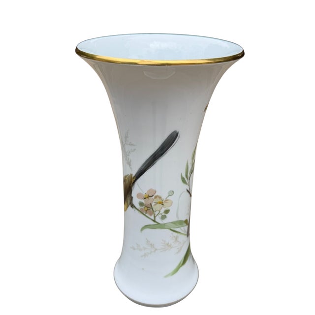 Antique Meissen Hand Painted Bird & Butterfly Porcelain Trumpet Vase 9.5" For Sale - Image 12 of 16