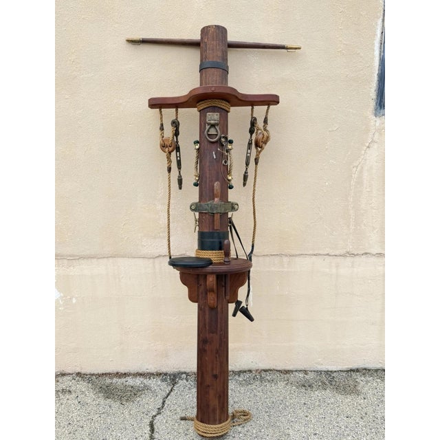 Vintage Custom Nautical Wooden 95" Ship Mast Mancave/Kitchen Bar Island w/ Various Accessories including Pulley & Rope...