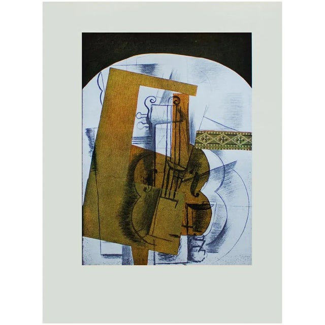 Chocolate 1940s After Georges Braque "La Guitare" First Edition Period Swiss Offset Lithograph For Sale - Image 8 of 8
