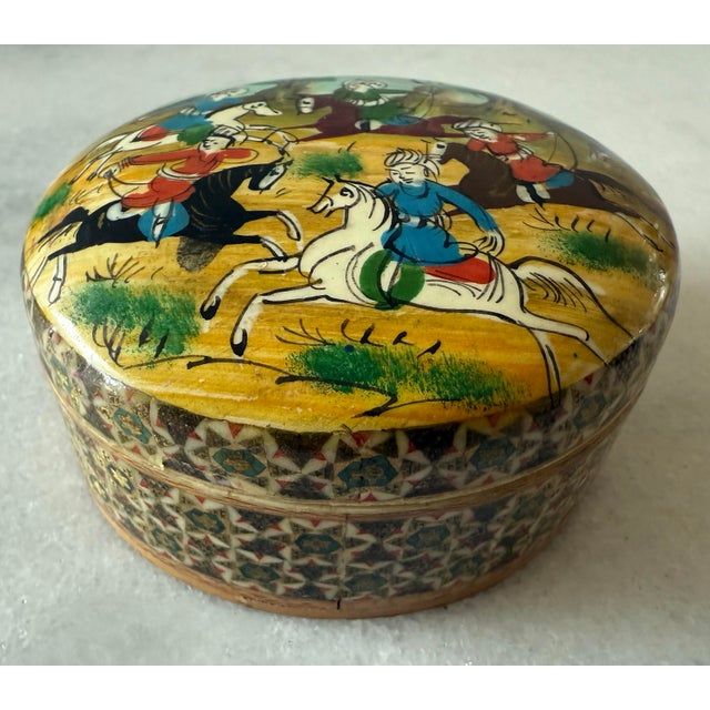 Persian Vintage Persian Hand Painted Wood Trinket Box For Sale - Image 3 of 9