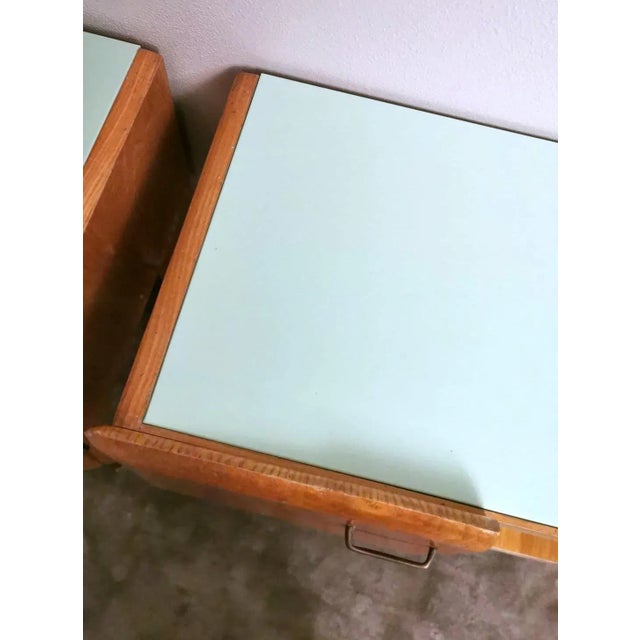 Brown 1950s Ico Parisi Attributed Vintage Pair of Nightstands With Glass Paste Top For Sale - Image 8 of 13