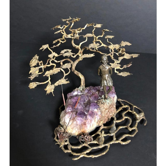 Late 20th Century Ron Bertocchi Bronze and Amethyst Sculpture of Young Girl and Tree For Sale - Image 4 of 11