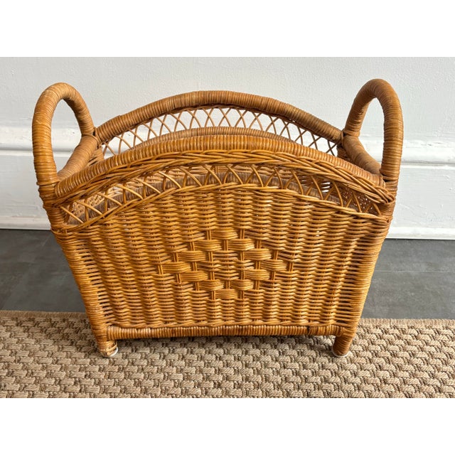 Vintage magazine holder with a tight honey-colored weave and a rounded edge. Ready to hold anything. Makes an attractive...