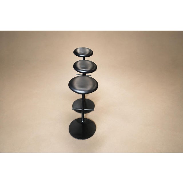 Ricardo Fasanello “Ciranda” Bar Stools in Black Carbon Steel and Original Leather, Set of Three, Brazil, 1986 For Sale - Image 9 of 18