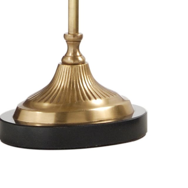 Solid brass with antique patina and marble mounting (shade: (4.5" X 2.5") (7.25" X 4.5") X 5.5"H) 26h x 5.3w x 4d