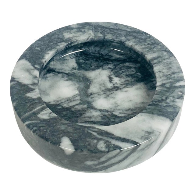 1970s Modern Classic Grey Marble Round Ashtray or Catchall For Sale