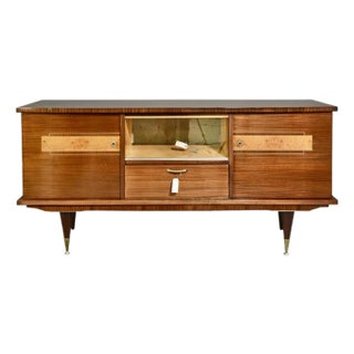 Mid-Century Modern Italian Sideboard in Mahogany With Maple Burl Inlay and Glass Display For Sale