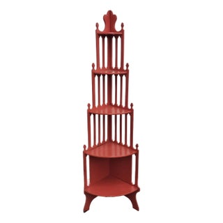Chinese Chippendale Style Red Lacquered Corner Etagere For Sale