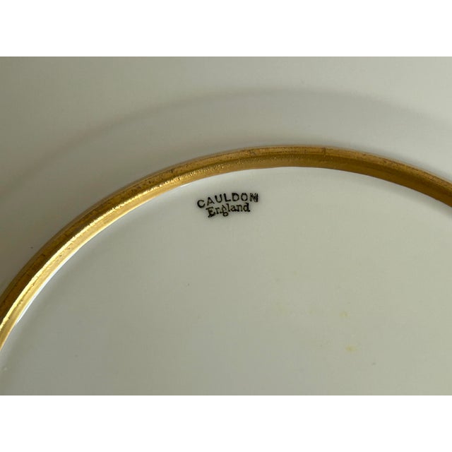 Antique Cauldon England Hand Painted Floral Raised Gold Porcelain Cabinet Plate For Sale - Image 12 of 12
