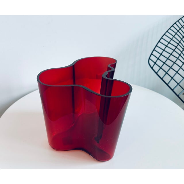 Glass Iconic Alvar Aalto Savoy Vase Ruby Red Iittala Finland Scandinavian For Sale - Image 7 of 8