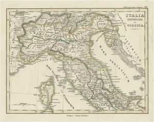 Antique Map of Italy and Corse, 1848