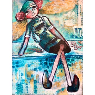 Roger Crusat, Large French Expressionist Oil Painting, Girl, Poupèe, the Doll, Ecole de Paris For Sale
