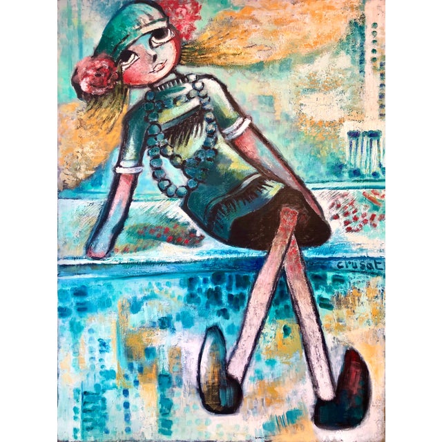 Roger Crusat, Large French Expressionist Oil Painting, Girl, Poupèe, the Doll, Ecole de Paris For Sale