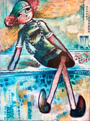 Roger Crusat, Large French Expressionist Oil Painting, Girl, Poupèe, the Doll, Ecole de Paris