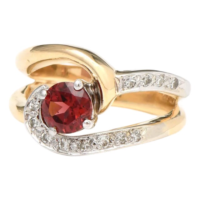 14KYW Pyrope Garnet(1.0) & DiamondA(0.12) Bypass Ring, size 7 For Sale