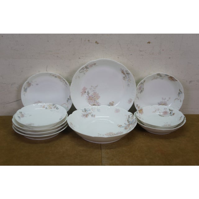 Pink 27pc Antique Haviland Limoges Porcelain Chrysanthemums Serving Dinner China For Sale - Image 8 of 17