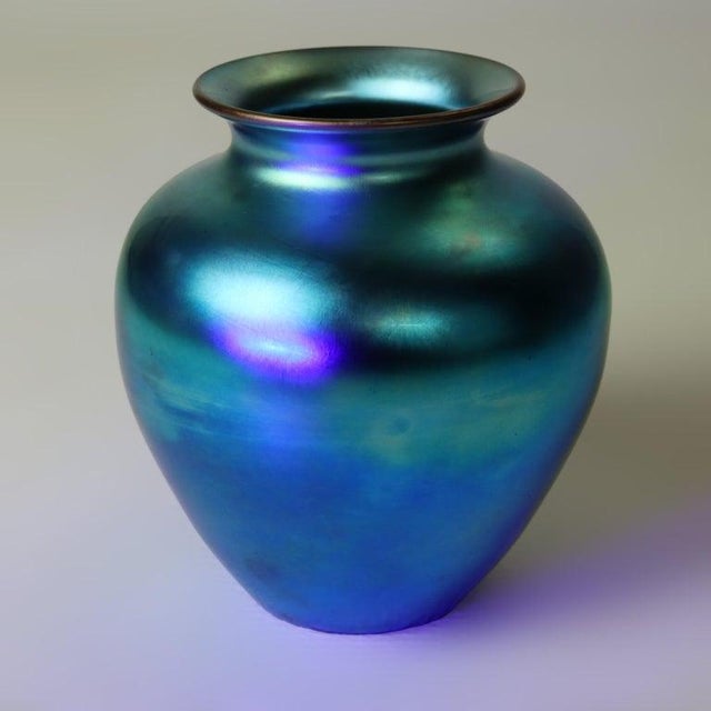 American Antique Steuben Blue Aurene Art Glass Vase Signed C1920 For Sale - Image 3 of 10