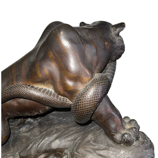 Genryusai Seiya Bronze Tiger and Snake Sculpture, Meiji Period, Japan, Late 19th For Sale In Los Angeles - Image 6 of 8