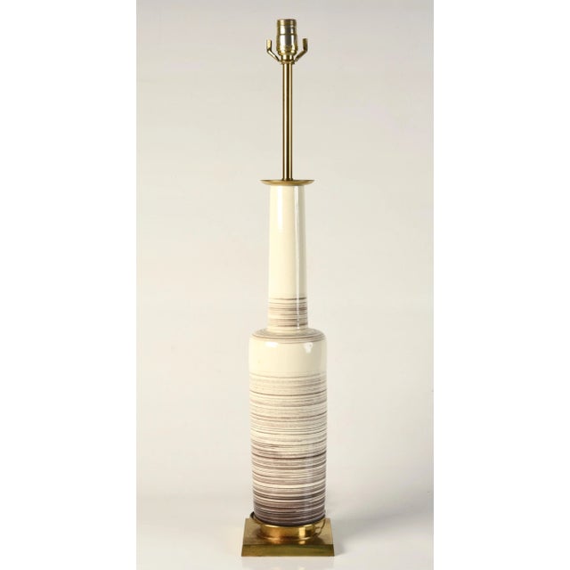 Original Bottle Form Pottery Brass Stiffel Striped Lamp For Sale - Image 11 of 11