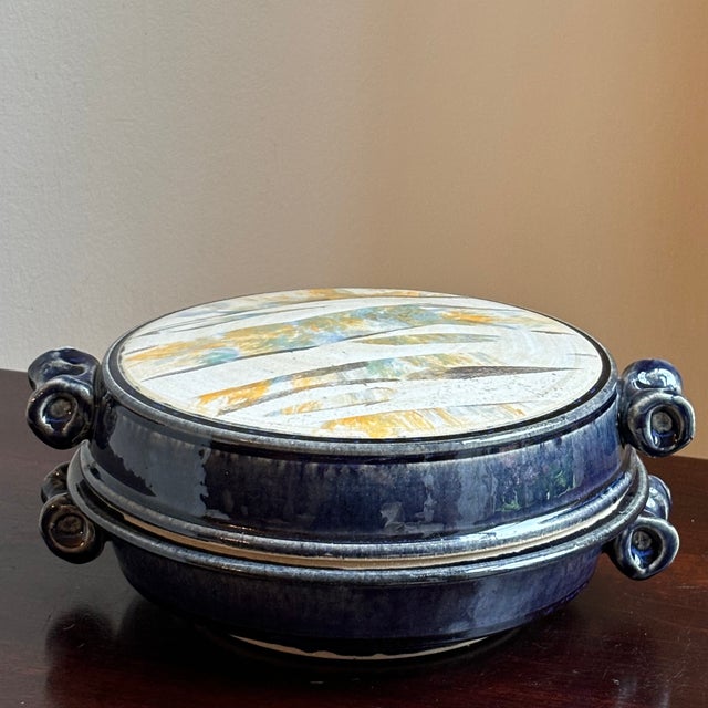 Ink Blue 20th Century Abstract Studio Pottery Vegetable Tureen For Sale - Image 8 of 17
