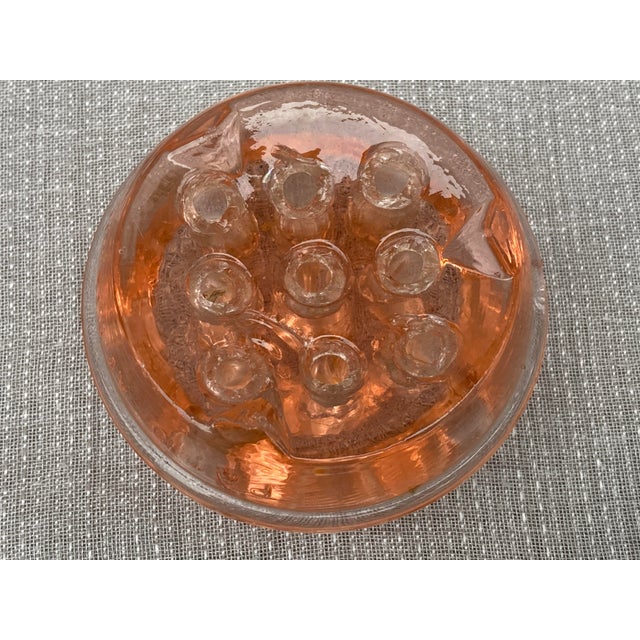 Early 20th Century Pink Footed Depression Glass Flower Pin Frog For Sale - Image 9 of 12