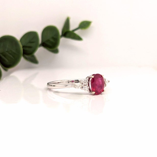 2020s Bright Red Ruby Ring With Diamond Accents: Solid 14k Gold, Oval 8x6mm, Size 6.75 For Sale - Image 5 of 8