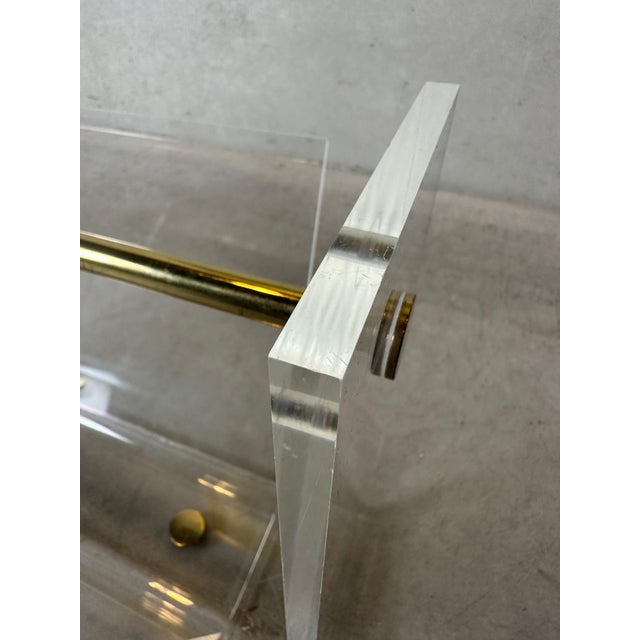 Metal Vintage Acrylic and Brass Magazine Holder For Sale - Image 7 of 9
