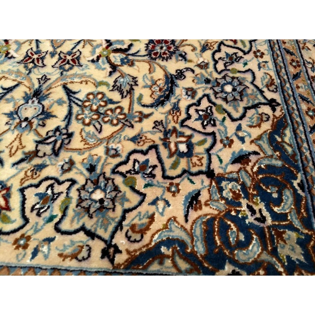 Vintage Persian Nain Area Rug, Handwoven Floral Pattern With Silk Highlights, Ivory & Blue, 4’ X 7’ For Sale - Image 12 of 12