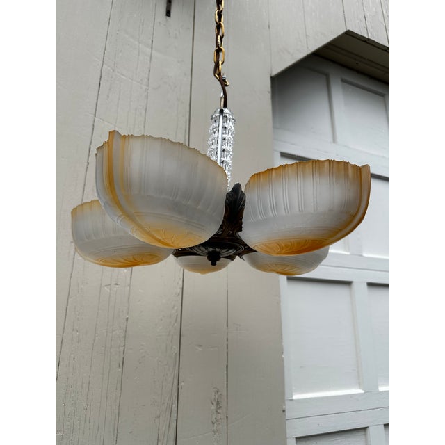 1920s Vintage Five Light Deco Markel Slipshade Fixture For Sale - Image 5 of 9
