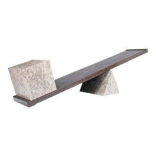 "Q" Reclaimed Teak and Marble Bookshelf Designed by Maximilian Eicke for Max Id Ny For Sale