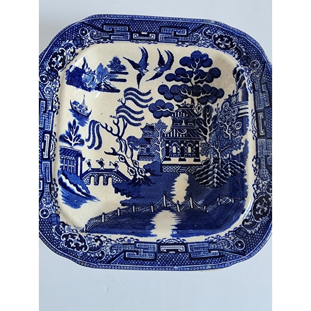 Antique Staffordshire Blue Willow Serving Bowl For Sale - Image 11 of 12