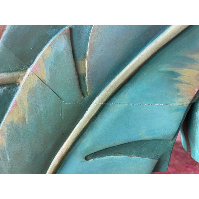 Wood 90s Oversized Boho Tropical Leaf Wall Mirror, Hand Carved, Signed Heffner & Vatalaro For Sale - Image 7 of 12