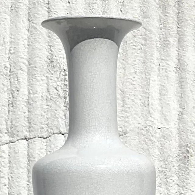 Vintage Coastal Crackle Glaze Tall Vase For Sale In West Palm - Image 6 of 14