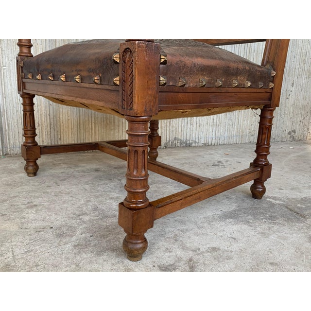 Louis XVI Style Italian Pair of Carved Walnut Armchairs, 1900s For Sale - Image 13 of 18