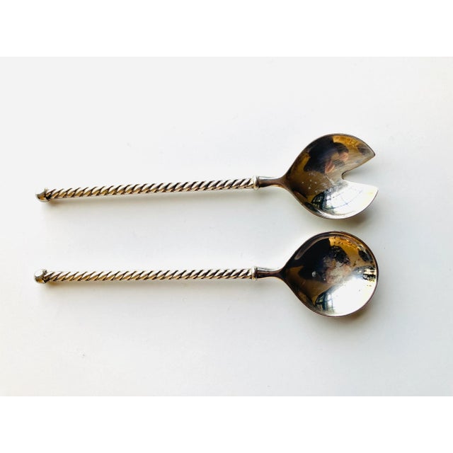 Vintage Italian e.p Zinc Twist Handle Serving Spoon & Fork For Sale In New York - Image 6 of 7