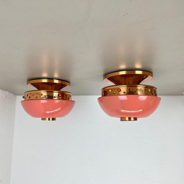 Pink Spot Ceiling Light Flush Mount in the style of Stilnovo, Italy, 1950s, Set of 2 For Sale - Image 3 of 18