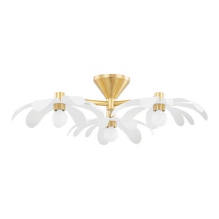 Mitzi Twiggy 3-Light Semi Flush Mount, Aged Brass/Textured White Combo For Sale