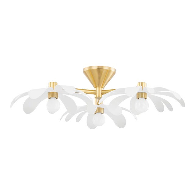 Mitzi Twiggy 3-Light Semi Flush Mount, Aged Brass/Textured White Combo For Sale